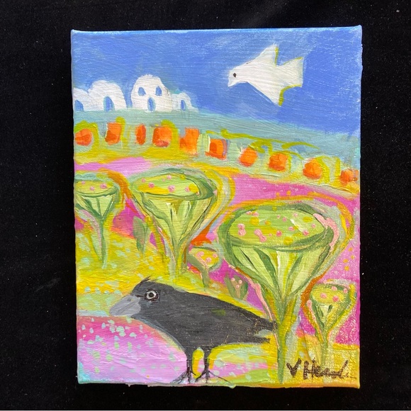 Crow Musings “An Original art Acrylic  Painting 8”x10”” On Canvas - Picture 4 of 10
